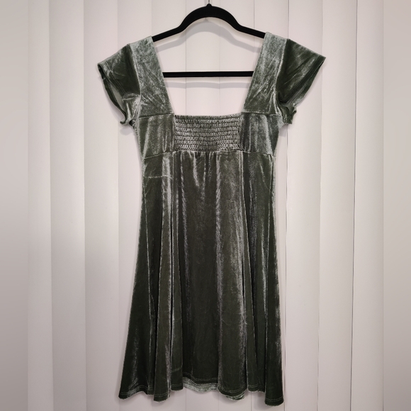Rewind Sage Green Velvet Dress - Picture 2 of 3